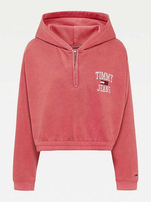 Ženske Tommy Hilfiger Curve College Crop Duks Hoodie Crveni | TH094RXM