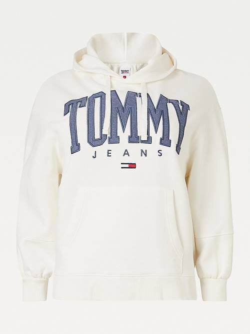 Ženske Tommy Hilfiger Curve College Relaxed Fit Duks Hoodie Bela | TH827NHG