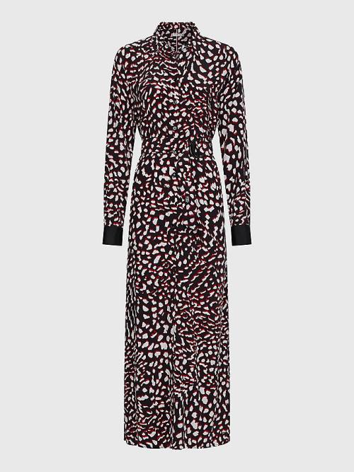 Ženske Tommy Hilfiger Curve Feather Print Relaxed Fit Midi Haljine Crna | TH049XQP