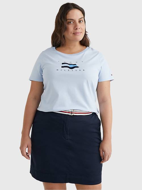 Ženske Tommy Hilfiger Curve Flock Flag Majice Plava | TH340QGJ