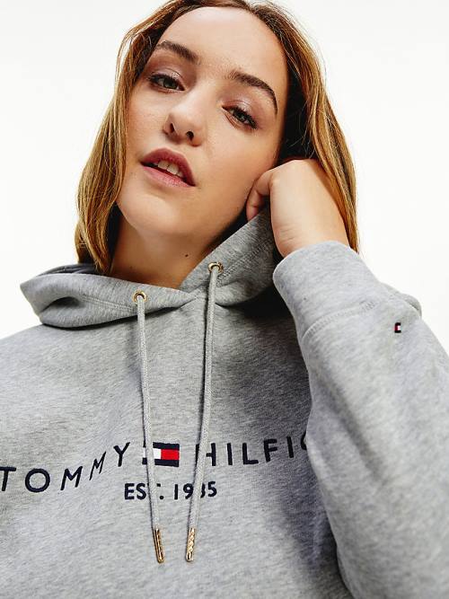 Ženske Tommy Hilfiger Curve Logo Drawstring Duks Hoodie Siva | TH276DPU