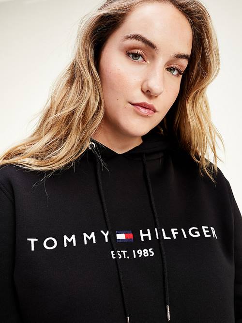 Ženske Tommy Hilfiger Curve Logo Drawstring Duks Hoodie Crna | TH496YAI