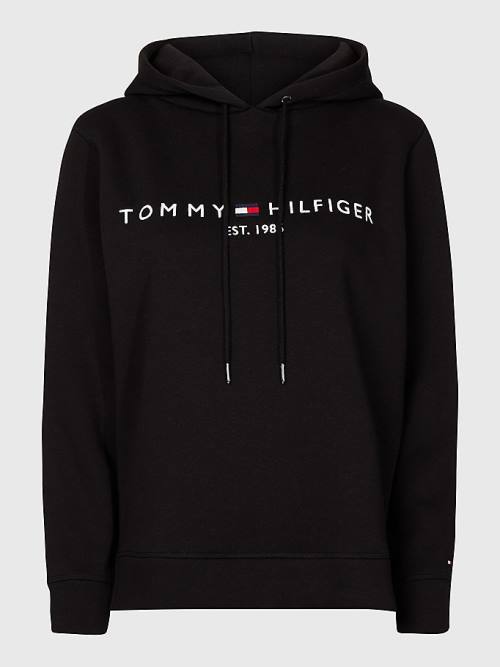 Ženske Tommy Hilfiger Curve Logo Drawstring Duks Hoodie Crna | TH496YAI