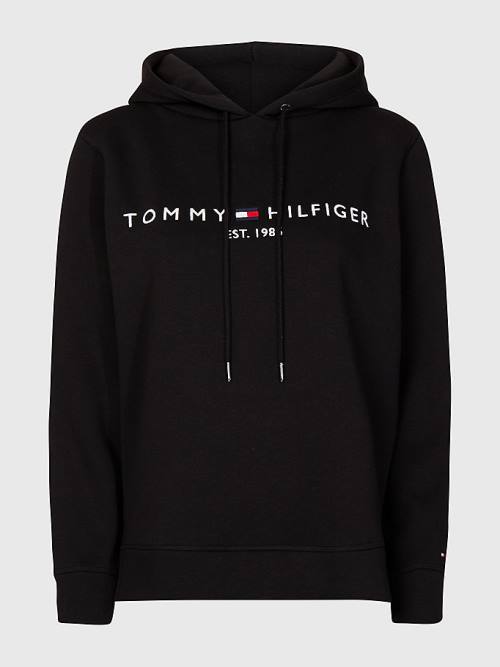 Ženske Tommy Hilfiger Curve Logo Drawstring Duks Hoodie Crna | TH496YAI