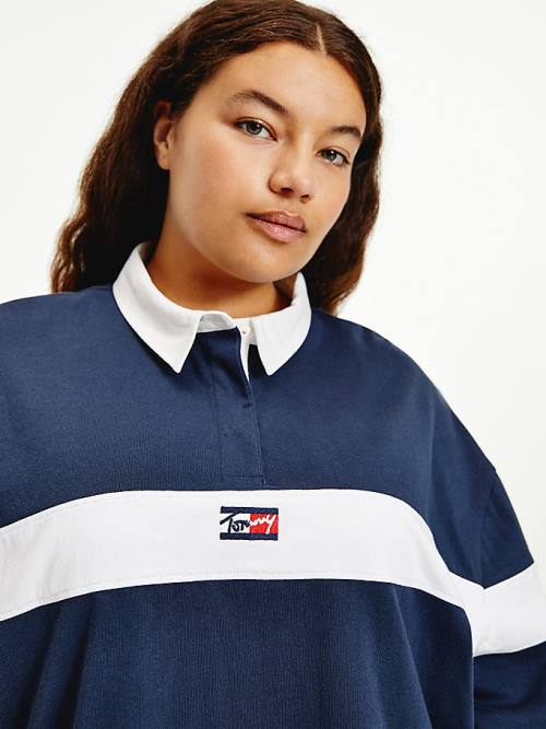 Ženske Tommy Hilfiger Curve Long Sleeve Stripe Rugby Shirt Polo Majice Plava | TH061QSJ