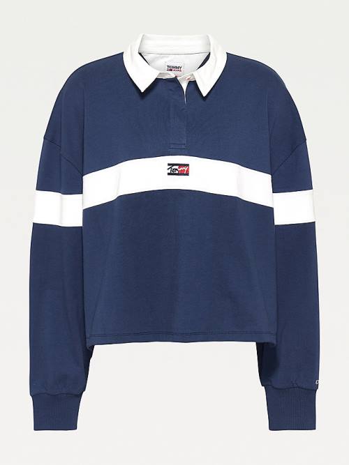 Ženske Tommy Hilfiger Curve Long Sleeve Stripe Rugby Shirt Polo Majice Plava | TH061QSJ