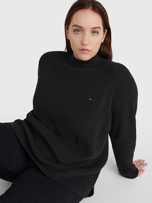 Ženske Tommy Hilfiger Curve Mock Turtleneck Organic Cotton Knit Jumper Džemper Crna | TH918OIP