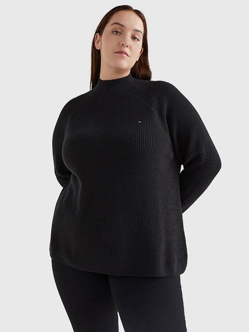 Ženske Tommy Hilfiger Curve Mock Turtleneck Organic Cotton Knit Jumper Džemper Crna | TH918OIP