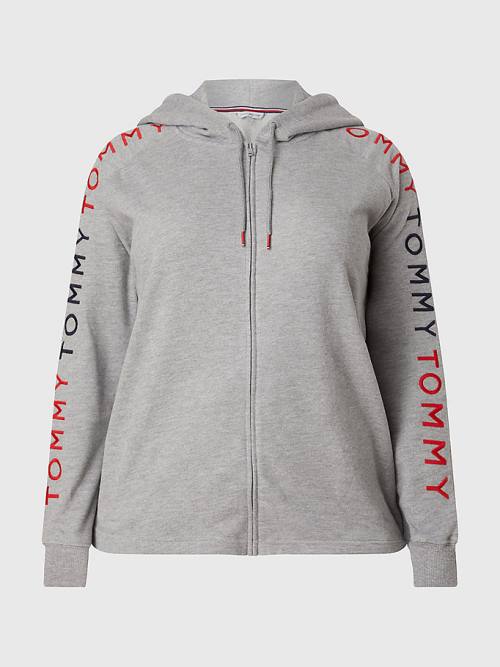 Ženske Tommy Hilfiger Curve Repeat Logo Zip-Thru Duks Hoodie Siva | TH087HVX