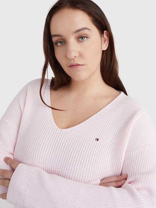 Ženske Tommy Hilfiger Curve Rib-Knit Organic Cotton Relaxed Fit Jumper Džemper Roza | TH832VCO