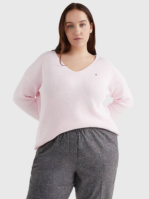 Ženske Tommy Hilfiger Curve Rib-Knit Organic Cotton Relaxed Fit Jumper Džemper Roza | TH832VCO