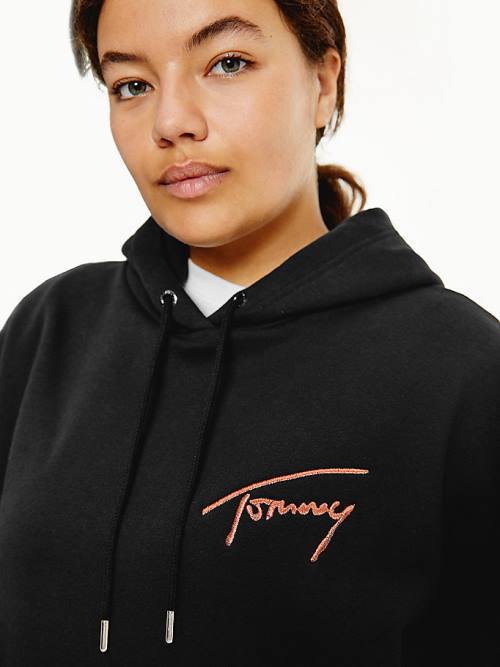 Ženske Tommy Hilfiger Curve Signature Logo Oversized Duks Hoodie Crna | TH915VWJ