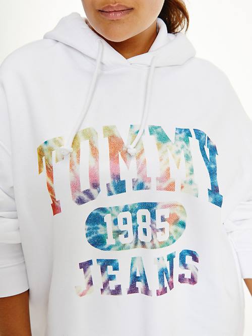 Ženske Tommy Hilfiger Curve Tie-Dye Logo Oversized Duks Hoodie Bela | TH578HND