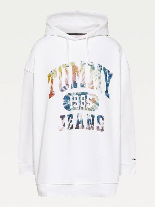 Ženske Tommy Hilfiger Curve Tie-Dye Logo Oversized Duks Hoodie Bela | TH578HND