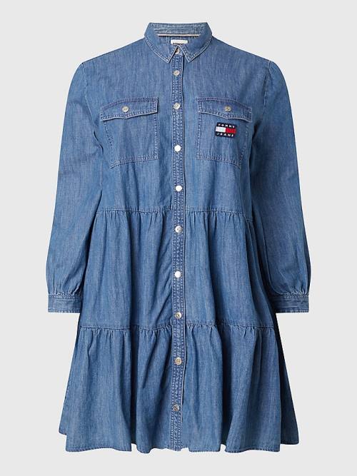 Ženske Tommy Hilfiger Curve Tommy Badge Denim Shirt Haljine Denim Plava | TH420BZX