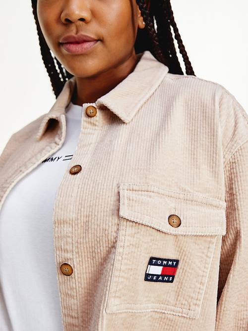 Ženske Tommy Hilfiger Curve Tommy Badge Corduroy Overshirt Košulje Bež | TH436EXF