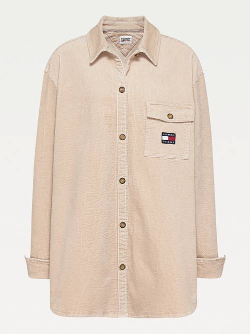 Ženske Tommy Hilfiger Curve Tommy Badge Corduroy Overshirt Košulje Bež | TH436EXF