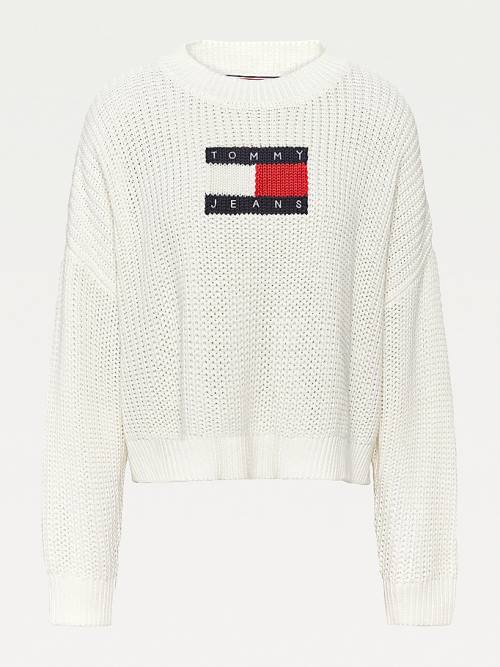 Ženske Tommy Hilfiger Curve Tommy Flag Badge Chunky Knit Jumper Džemper Bela | TH523OKG