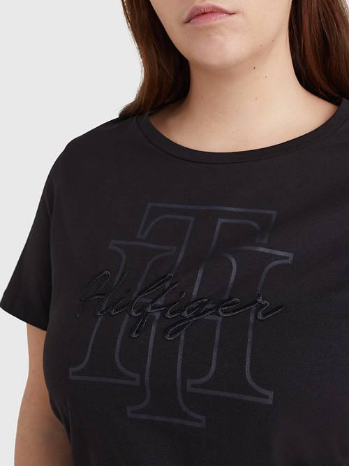 Ženske Tommy Hilfiger Curve Tonal Script Logo Organic Cotton Majice Crna | TH036CRK