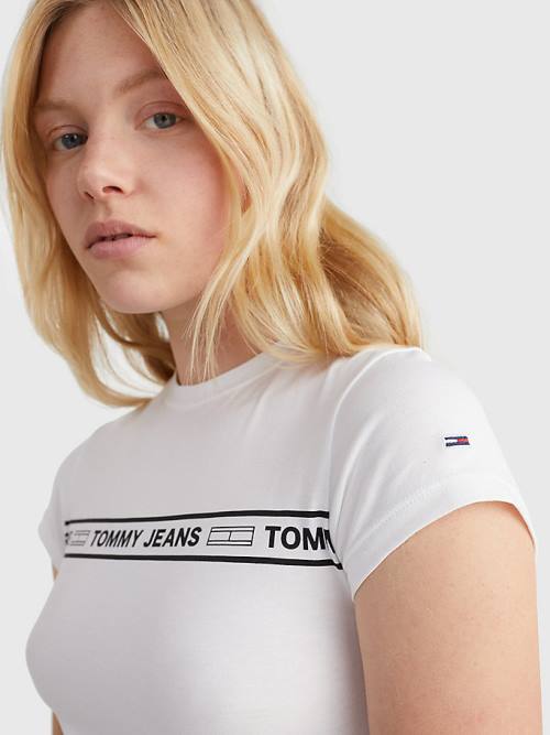 Ženske Tommy Hilfiger Cut Out Logo Tape Bodysuit Majice Bela | TH648FED