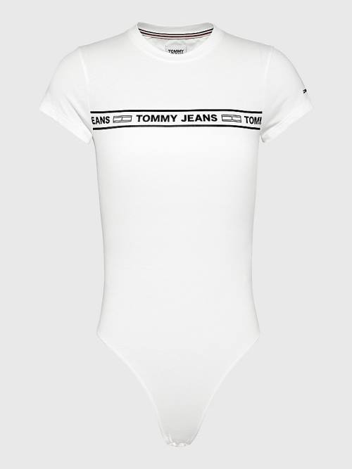 Ženske Tommy Hilfiger Cut Out Logo Tape Bodysuit Majice Bela | TH648FED