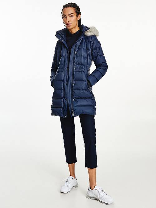 Ženske Tommy Hilfiger Essential Down-Filled Faux Fur Trim Coat Jakna Plava | TH759UYF