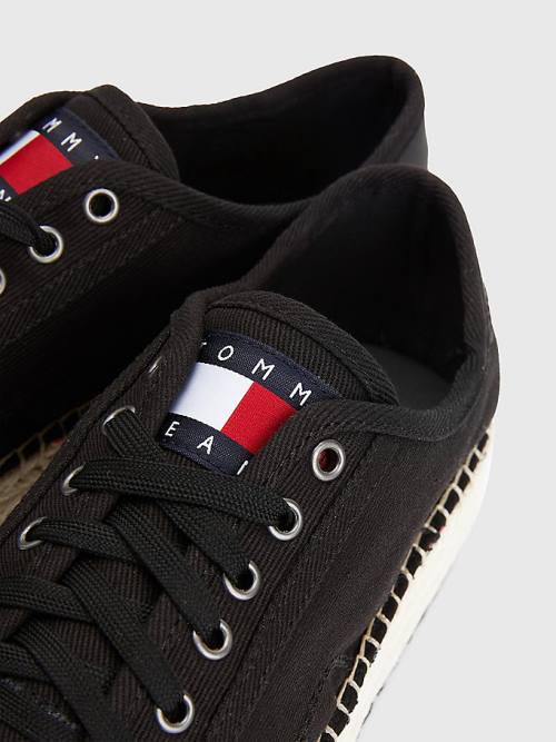 Ženske Tommy Hilfiger Essential Lace-Up Flatform Espadrilles Mokasine Crna | TH549JAR