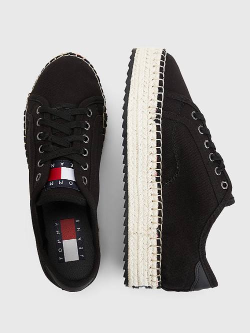 Ženske Tommy Hilfiger Essential Lace-Up Flatform Espadrilles Mokasine Crna | TH549JAR