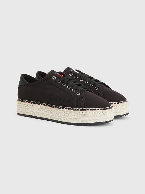 Ženske Tommy Hilfiger Essential Lace-Up Flatform Espadrilles Mokasine Crna | TH549JAR