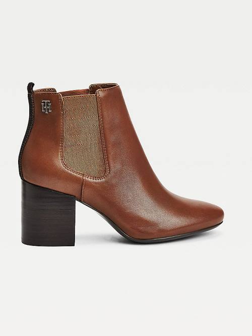 Ženske Tommy Hilfiger Essential Leather High Heel Ankle Čizme Braon | TH397IGB