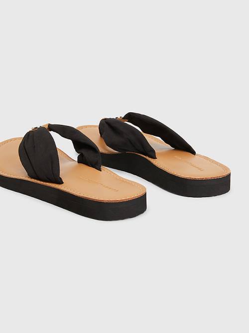 Ženske Tommy Hilfiger Essential Leather Footbed Flip-Flops Sandale Crna | TH820XOE