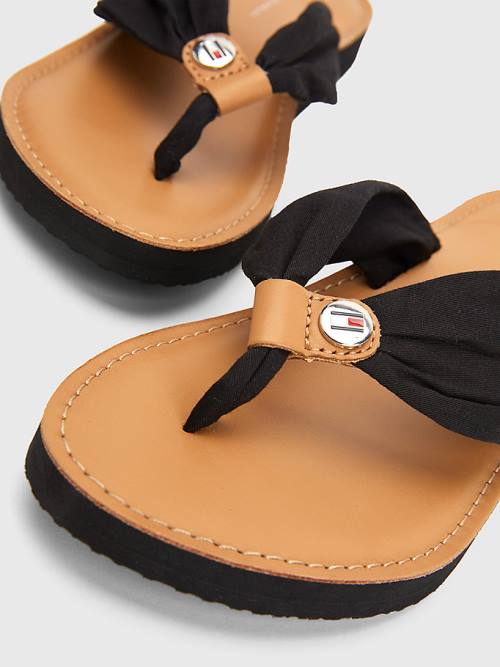 Ženske Tommy Hilfiger Essential Leather Footbed Flip-Flops Sandale Crna | TH820XOE