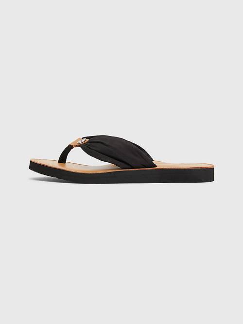 Ženske Tommy Hilfiger Essential Leather Footbed Flip-Flops Sandale Crna | TH820XOE