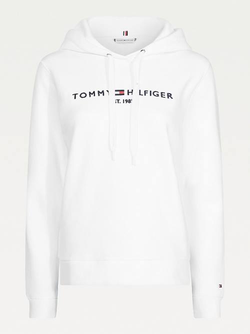 Ženske Tommy Hilfiger Essential Logo Duks Hoodie Bela | TH047NIA