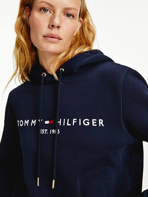 Ženske Tommy Hilfiger Essential Logo Duks Hoodie Plava | TH079VOL