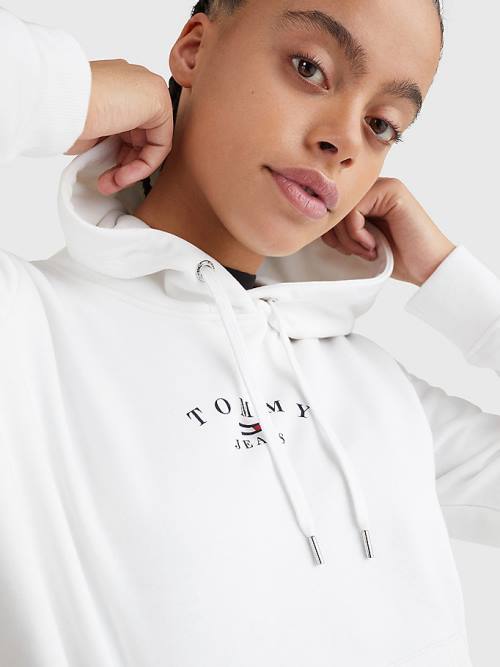 Ženske Tommy Hilfiger Essential Logo Duks Hoodie Bela | TH387EPD