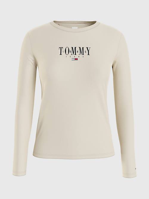 Ženske Tommy Hilfiger Essential Logo Long Sleeve Majice Bež | TH412WVH