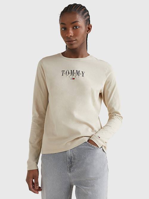 Ženske Tommy Hilfiger Essential Logo Long Sleeve Majice Bež | TH412WVH