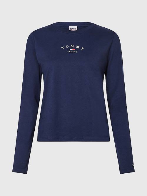 Ženske Tommy Hilfiger Essential Logo Slim Fit Long Sleeve Majice Plava | TH639YEJ