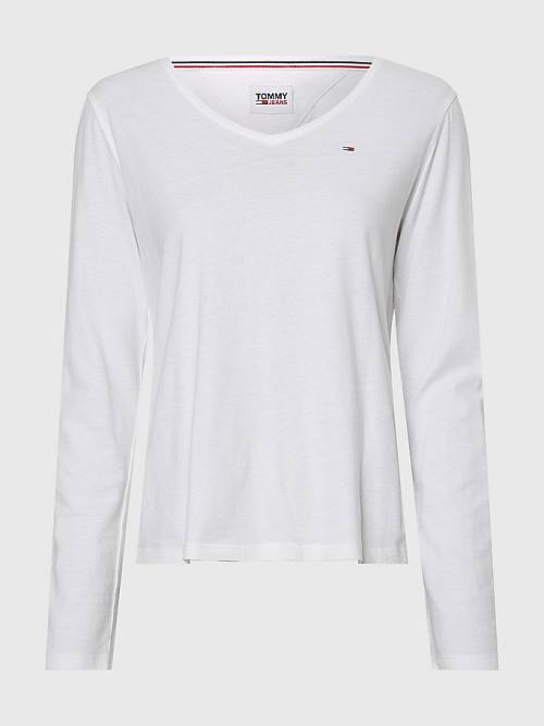 Ženske Tommy Hilfiger Essential V-Neck Long Sleeve Majice Bela | TH132NDG