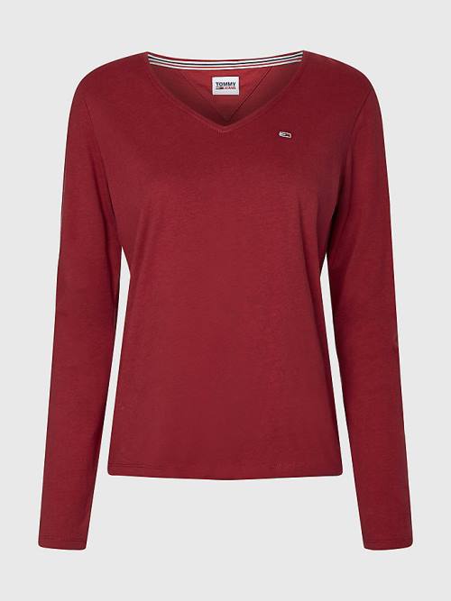 Ženske Tommy Hilfiger Essential V-Neck Long Sleeve Majice Crveni | TH167KPY