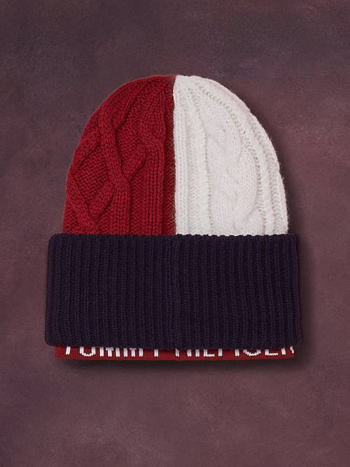 Ženske Tommy Hilfiger Flag Icon Cable Knit Beanie Kape Plava | TH607VNL