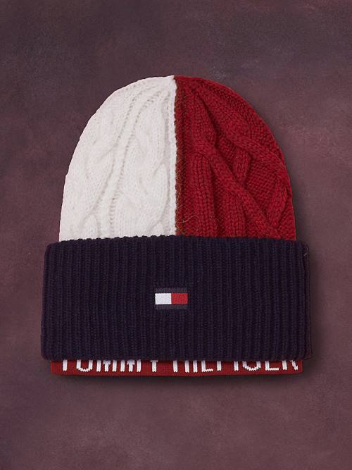 Ženske Tommy Hilfiger Flag Icon Cable Knit Beanie Kape Plava | TH607VNL