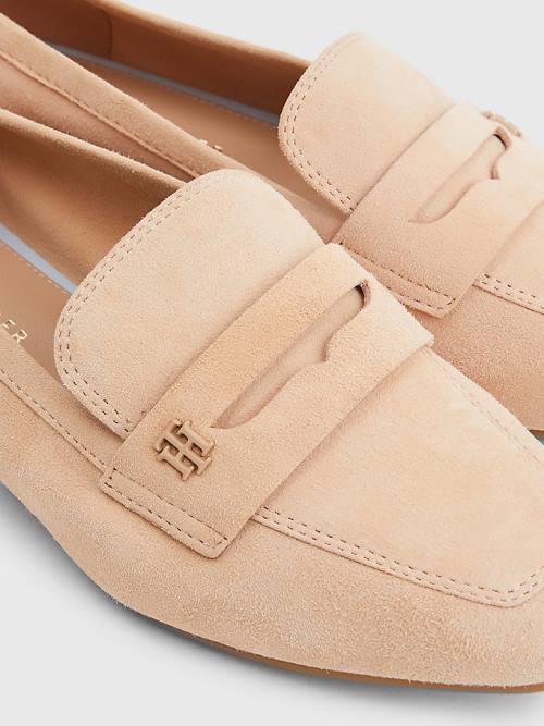 Ženske Tommy Hilfiger Flat Suede Mokasine Bež | TH134YRF