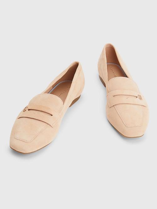 Ženske Tommy Hilfiger Flat Suede Mokasine Bež | TH134YRF