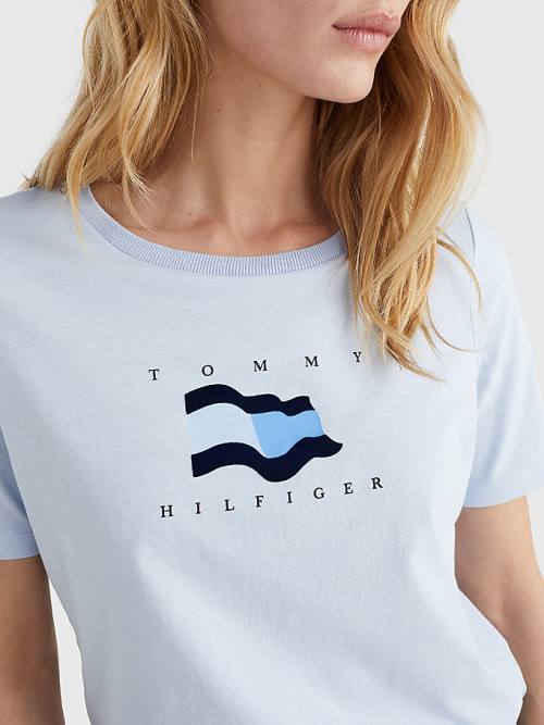 Ženske Tommy Hilfiger Flock Flag Majice Plava | TH762NPM