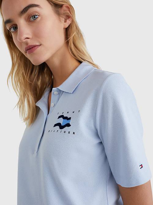 Ženske Tommy Hilfiger Flock Flag Polo Majice Plava | TH720XML