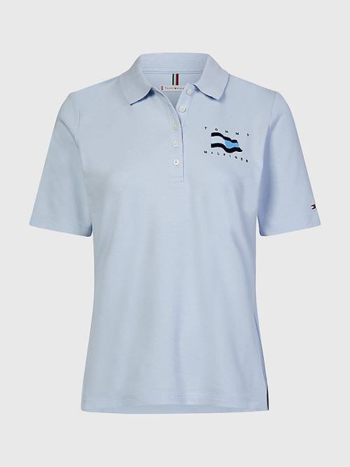 Ženske Tommy Hilfiger Flock Flag Polo Majice Plava | TH720XML