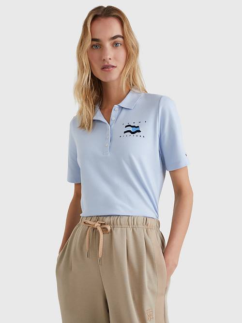 Ženske Tommy Hilfiger Flock Flag Polo Majice Plava | TH720XML