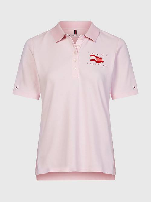 Ženske Tommy Hilfiger Flock Flag Polo Majice Roza | TH917HVJ